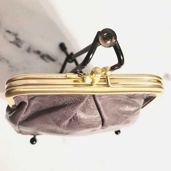 HOBO The Original Gray/Taupe Leather Double Kisslock Makeup Bag - Picture 2 of 10